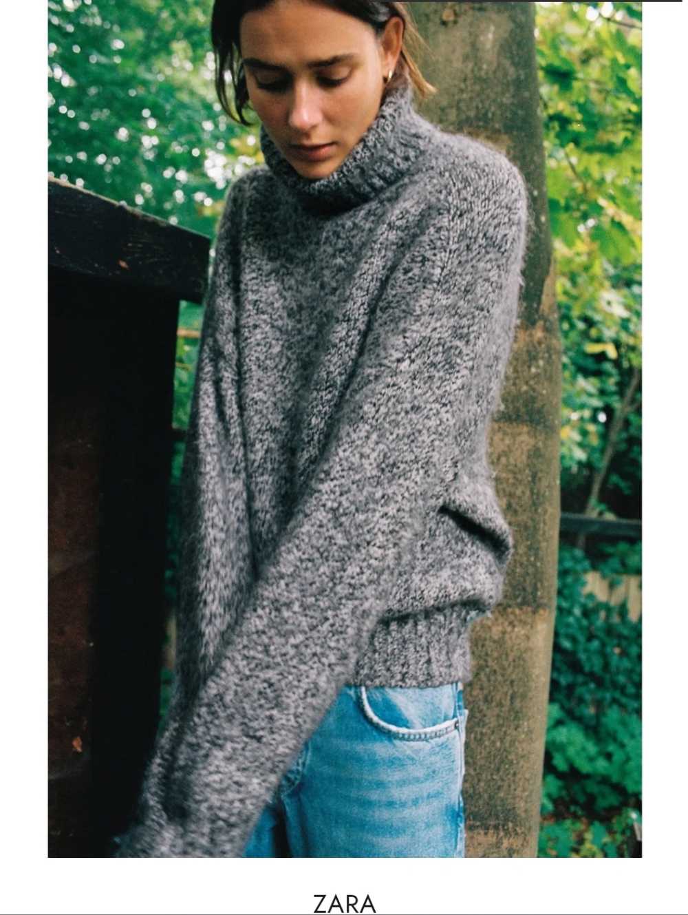ZARA Grey Marled Chunky Knit Turtleneck Sweater Womens Size Medium - Picture 2 of 14